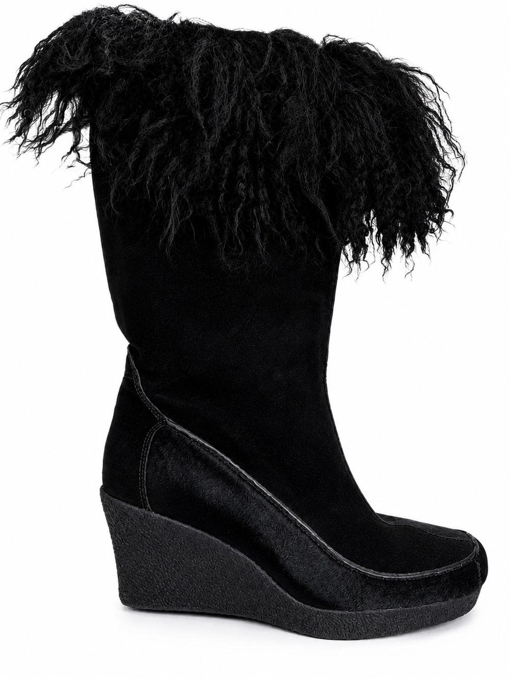 Calvin Klein Ranger Black Suede Fur Wedge Boots Size 9.5